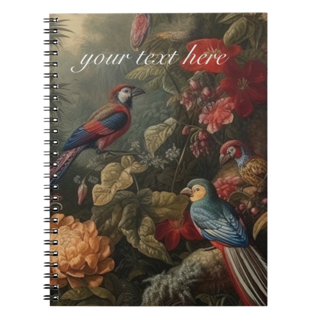 Vintage botanical scene birds customisable notebook (Front)