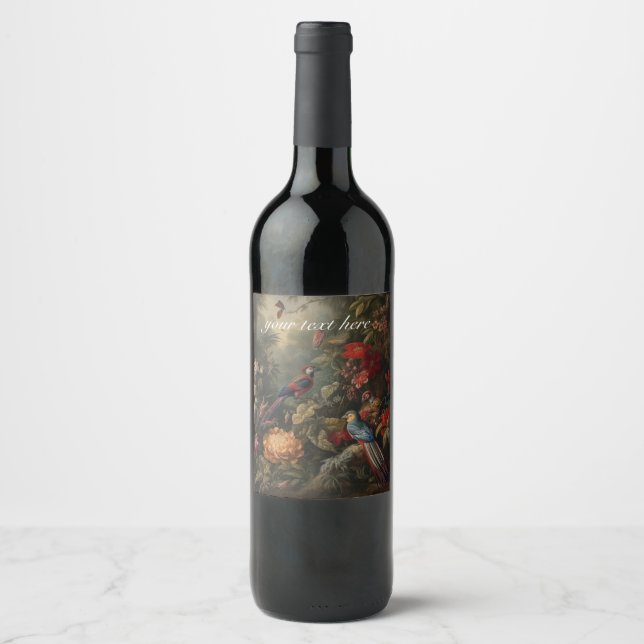 Vintage botanical scene birds customisable wine label (Front)