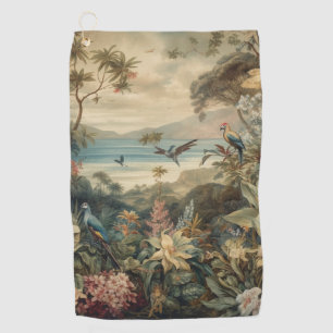 Vintage botanical scene birds flowers in paradise golf towel