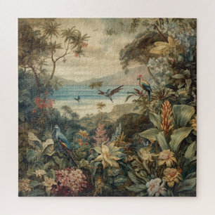 Vintage botanical scene birds flowers in paradise jigsaw puzzle