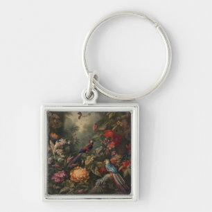 Vintage botanical scene birds flowers in paradise key ring