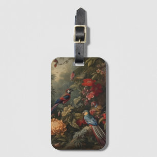 Vintage botanical scene birds flowers in paradise luggage tag