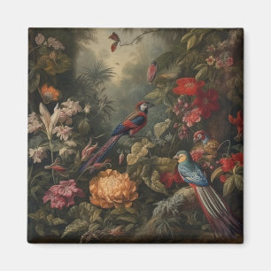 Vintage botanical scene birds flowers in paradise magnet