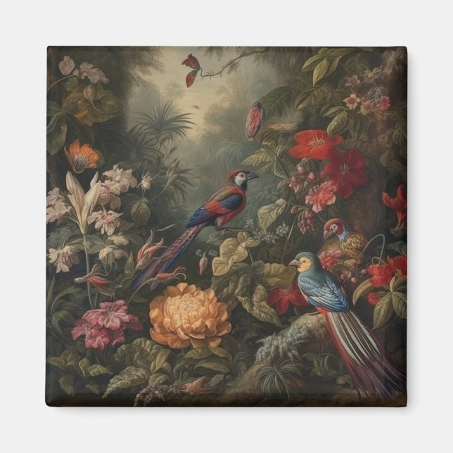 Vintage botanical scene birds flowers in paradise magnet (Front)