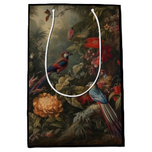 Vintage botanical scene birds flowers in paradise medium gift bag