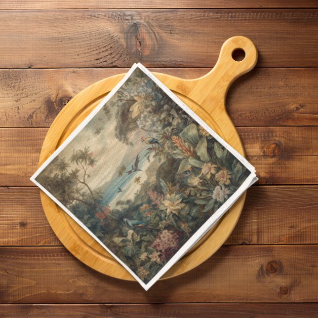 Vintage botanical scene birds flowers in paradise napkin (Creator Uploaded)