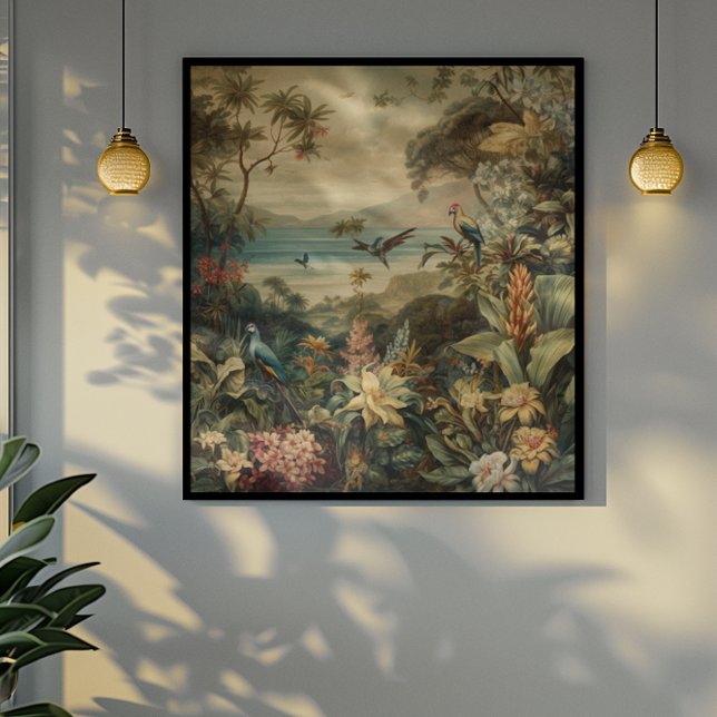 Vintage botanical scene birds flowers in paradise poster (Creator Uploaded)