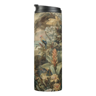 Vintage botanical scene birds flowers in paradise thermal tumbler