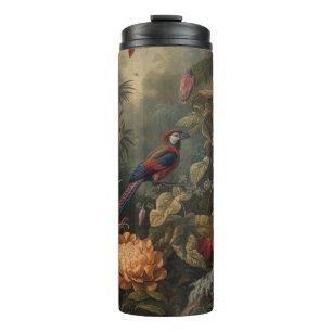 Vintage botanical scene birds flowers in paradise thermal tumbler