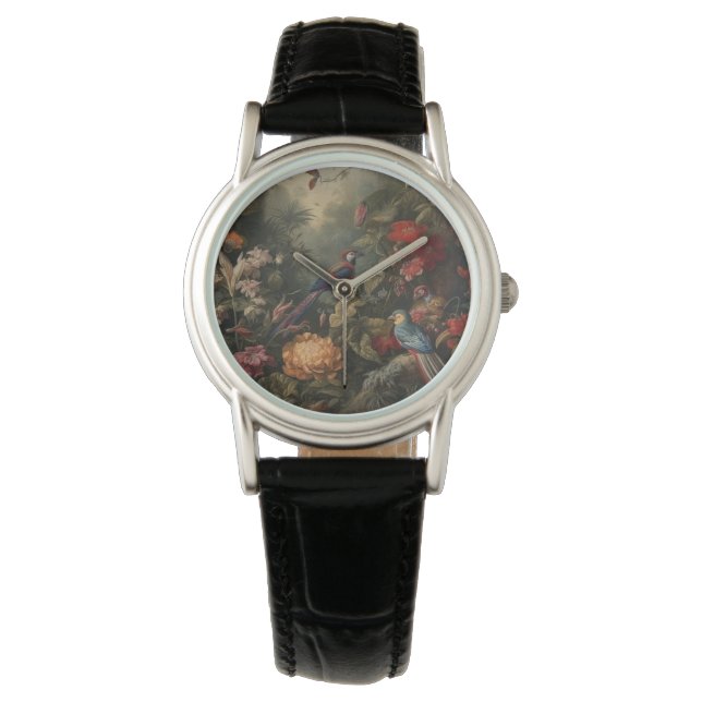 Vintage botanical scene birds flowers in paradise watch (Front)