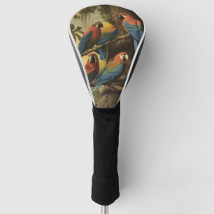 Vintage botanical scene colourful parrots in a tre golf head cover