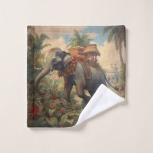 Vintage botanical scene elephant with howdah bath towel set