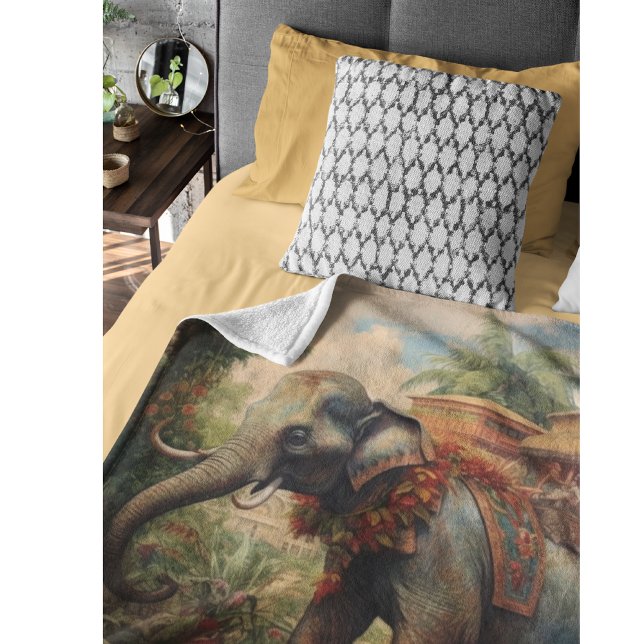 Vintage botanical scene elephant with howdah   fleece blanket (Creator Uploaded)