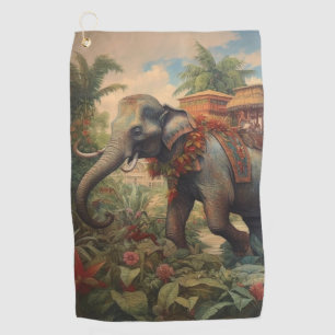 Vintage botanical scene elephant with howdah   golf towel