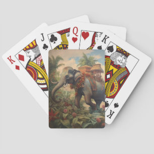 Vintage botanical scene elephant with howdah   playing cards