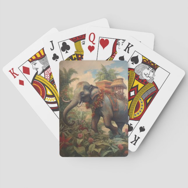 Vintage botanical scene elephant with howdah   playing cards (Back)