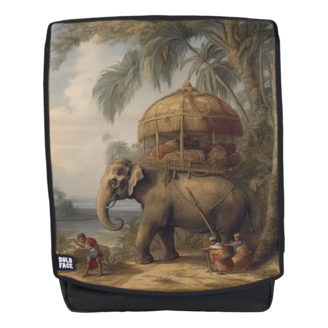 Vintage botanical scene elephant with howdah too  backpack (Front)