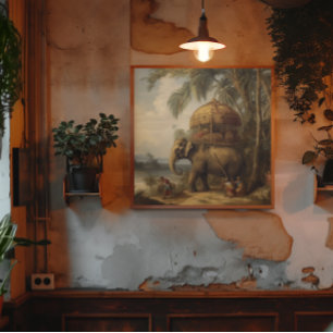 Vintage botanical scene elephant with howdah too  canvas print