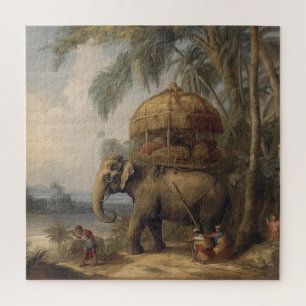 Vintage botanical scene elephant with howdah too  jigsaw puzzle