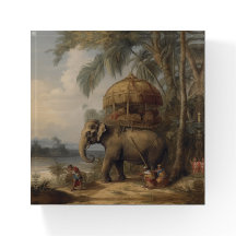 Vintage botanical scene elephant with howdah too 
