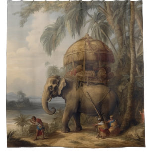 Vintage botanical scene elephant with howdah too shower curtain