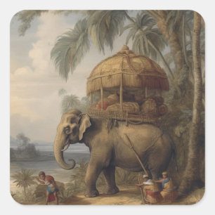 Vintage botanical scene elephant with howdah too  square sticker