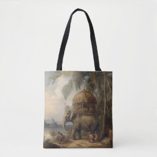 Vintage botanical scene elephant with howdah too  tote bag
