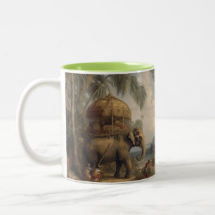 Vintage botanical scene elephant with howdah too Two-Tone coffee mug
