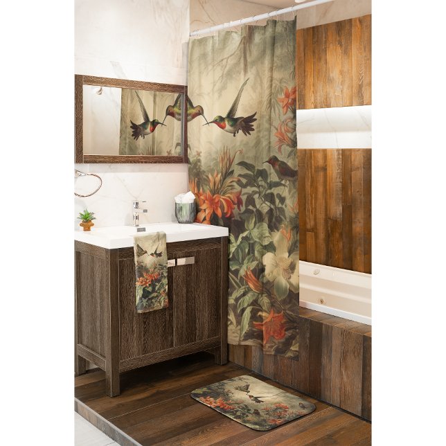 Vintage botanical scene hummingbirds and flowers bath mat (Creator Uploaded)