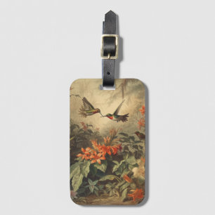 Vintage botanical scene of hummingbirdsand flowers luggage tag