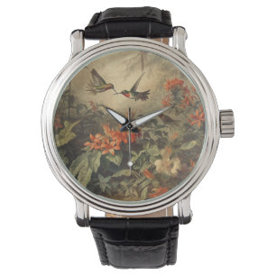 Vintage botanical scene of hummingbirdsand flowers watch
