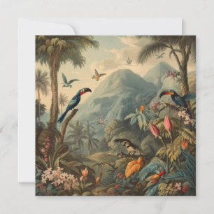 Vintage botanical scene of parrots and flowers