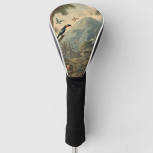 Vintage botanical scene of parrots and flowers golf head cover