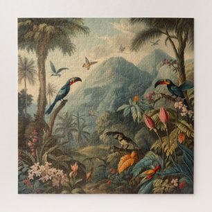 Vintage botanical scene of parrots and flowers jigsaw puzzle