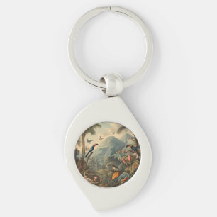 Vintage botanical scene of Toucans and flowers Key Ring