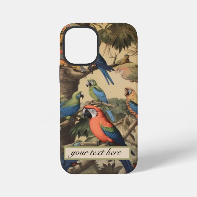 Vintage botanical scene parrots customisable  iPhone case (Back)