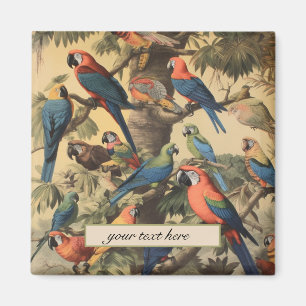 Vintage botanical scene parrots customisable  magnet