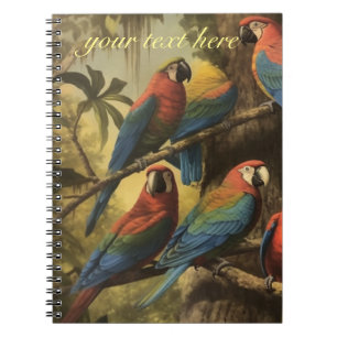 Vintage botanical scene parrots customisable notebook