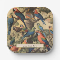 Vintage botanical scene parrots customisable 