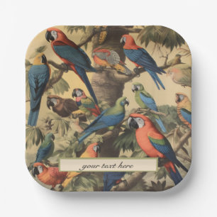 Vintage botanical scene parrots customisable  paper plate