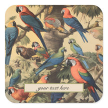 Vintage botanical scene parrots customisable 
