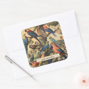 Vintage botanical scene parrots customisable  square sticker