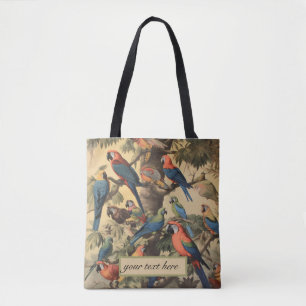 Vintage botanical scene parrots customisable  tote bag
