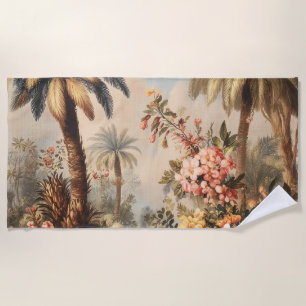 Vintage Botanical Scene with Palms Beach Towel
