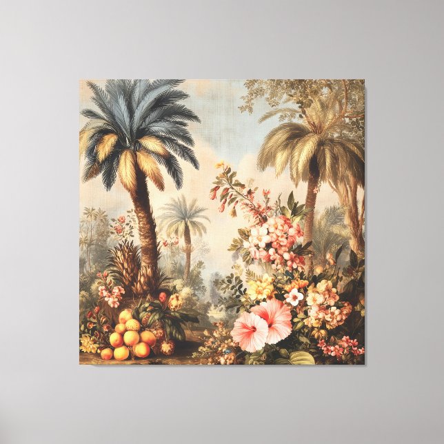 Vintage Botanical Scene with Palms Canvas Print (Front)