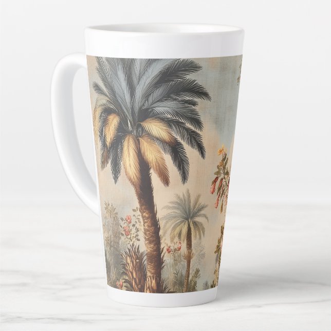 Vintage Botanical Scene with Palms Latte Mug (Left Angle)