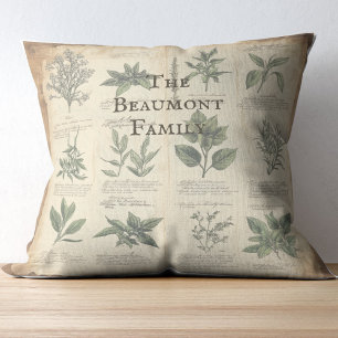 Vintage botanical scientific chart herbs cushion