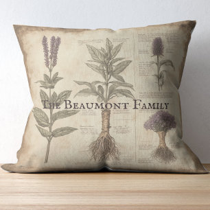 Vintage botanical scientific chart herbs lavender cushion