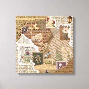 Vintage Botanical Scrapbook Collage Antique Wall  Canvas Print