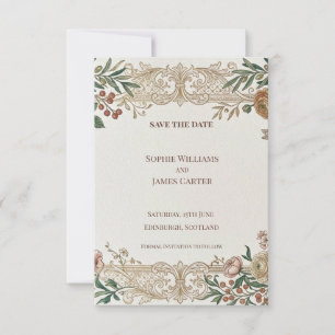 Vintage Botanical Scroll Save The Date Card